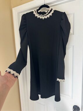 WIDOW Black Lace Trim Puff Sleeve Mini Dress XXL Gothic Victorian